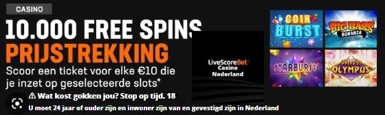 10.000 free spins prijstrekking bij LiveScoreBet Casino Nederland