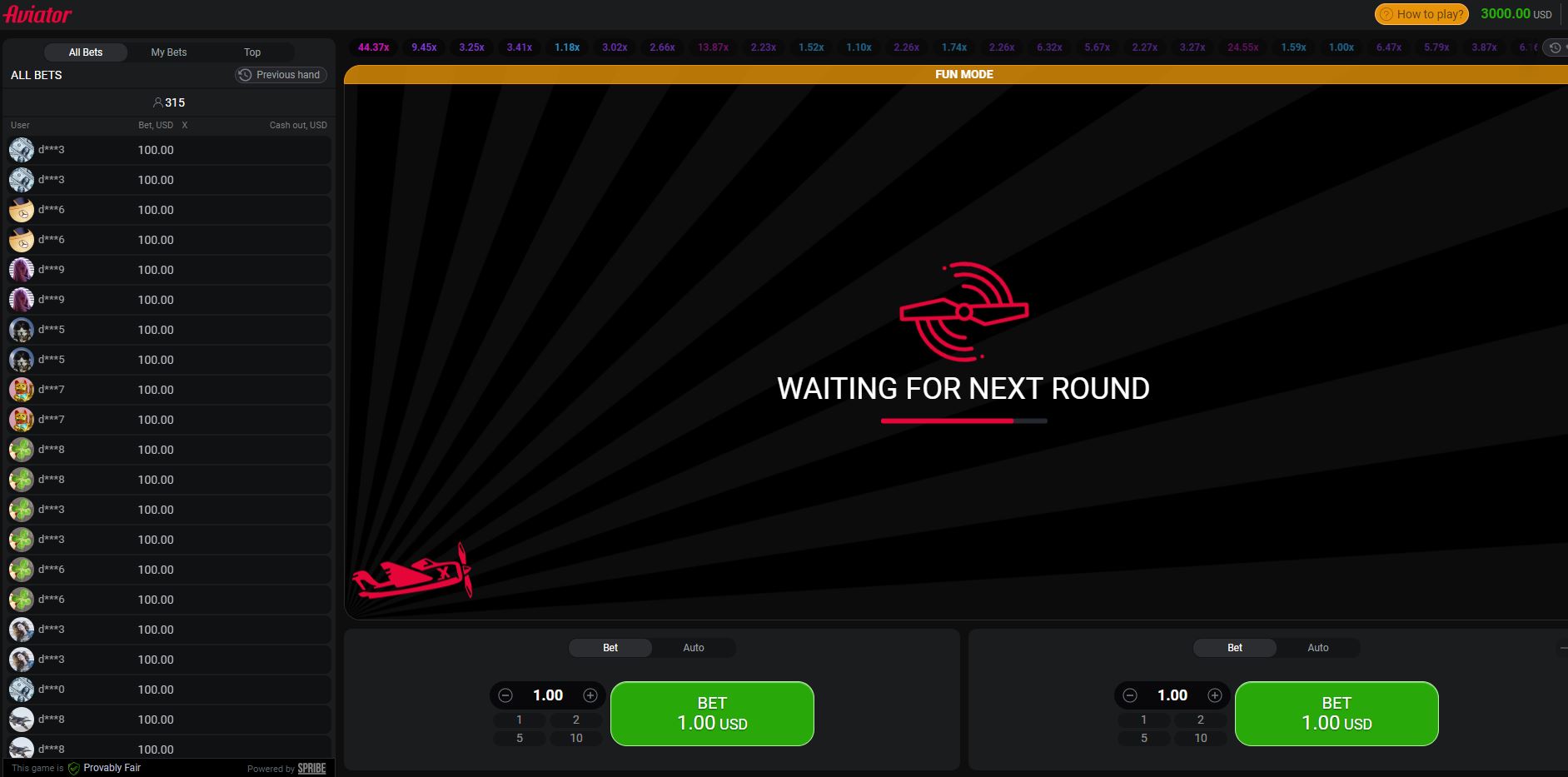 Spribe - Aviator waiting for next round