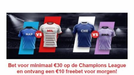 Champions League €10 freebet voor 19 april